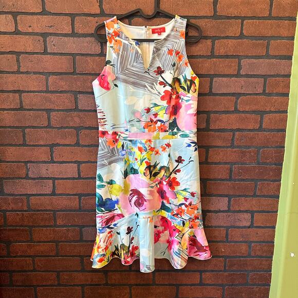 Derhy Big Flowers Dress Multi-Colored Colorful Summer Wedding Sleeveless Medium - Picture 1 of 10